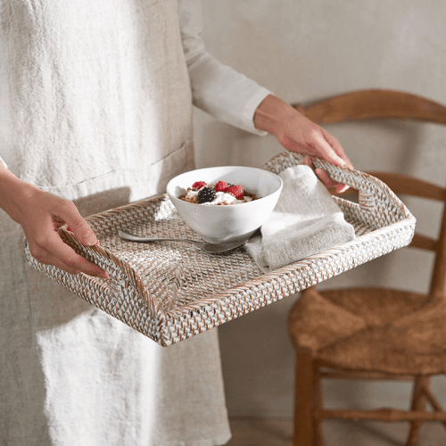 Image showing the Rattan Serving Tray, White product.