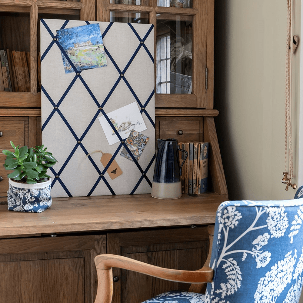 Notice Board, Linen, Navy Ribbon, 60 x 40cm