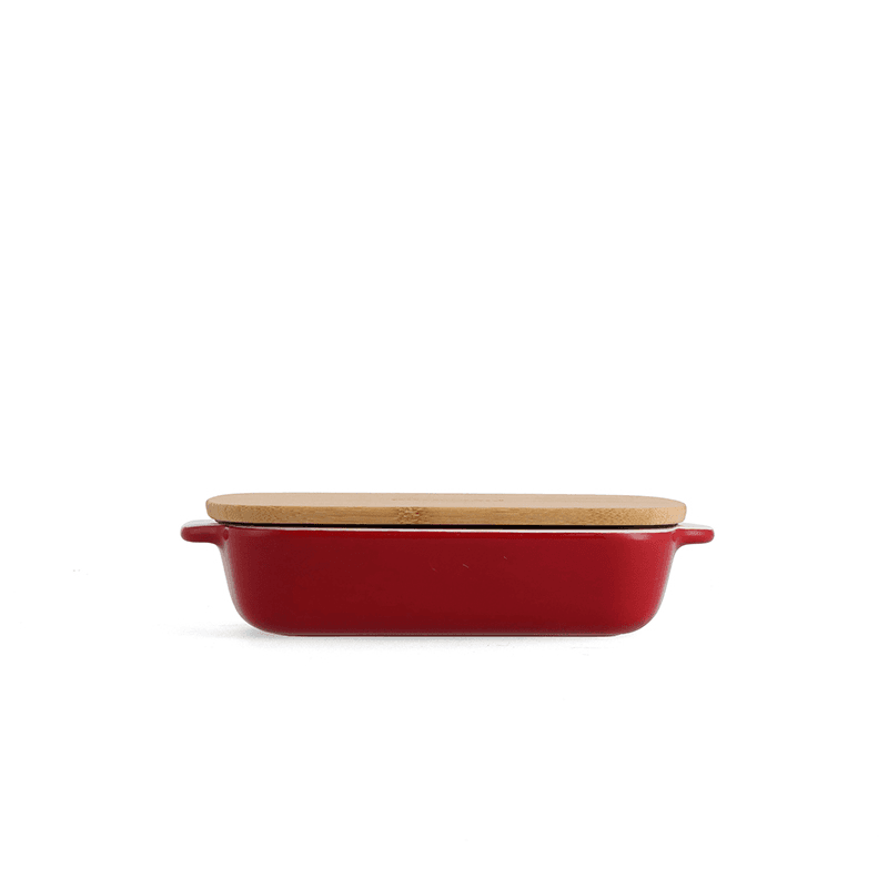 Stoneware Dish with Bamboo Lid, 20cm, Empire Red
