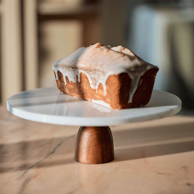 Hestia Cake Stand, D25cm, Marble & Acacia Wood