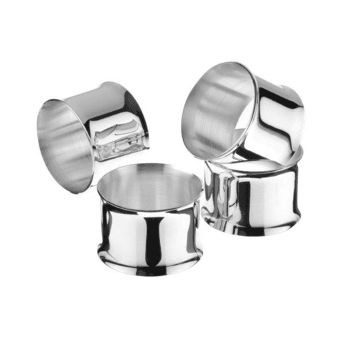 Image showing the Set of 4 napkin rings with curved edges, Silver Plate product.