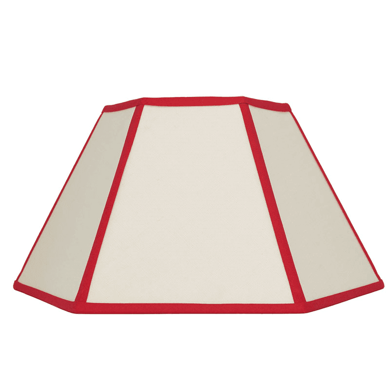 Hexagon Linen Lampshade, 14", Cream/ Red Trim