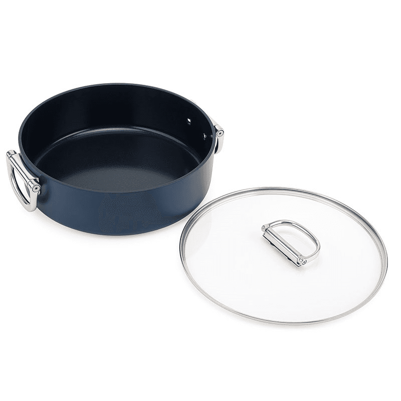 Space Folding Ceramic Non-Stick Casserole Pan & Lid, 28cm, Midnight Blue