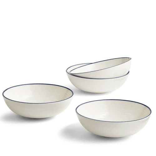 Image showing the Gordon Ramsay Maze Denim Line Set of 4 Cereal Bowls, D18cm, White product.