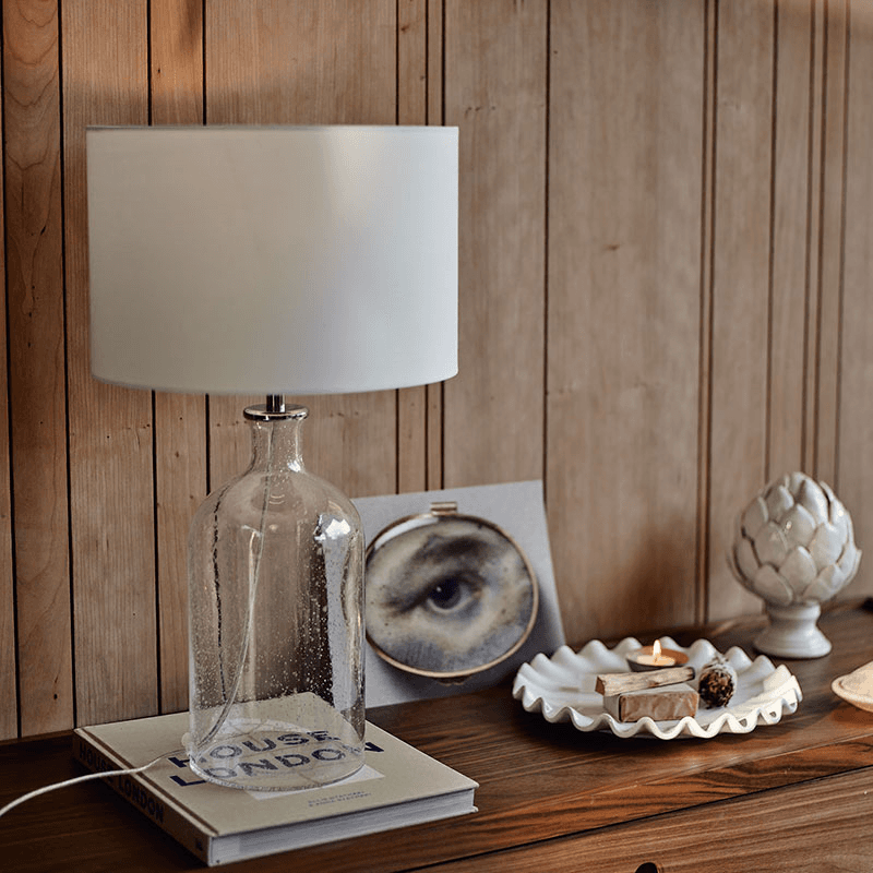 Glass Table Lamp, H52cm, Clear With Grey Shade