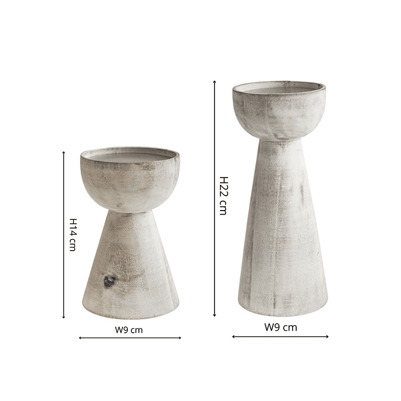 Padstow Set of 2 Candle Holders, White Wash