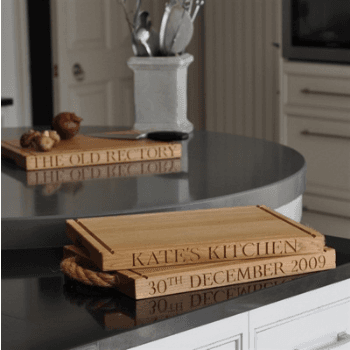 Engraved Thick Rectangular Board with Groove Handles, Oak, 40 x 30 x 4.5cm