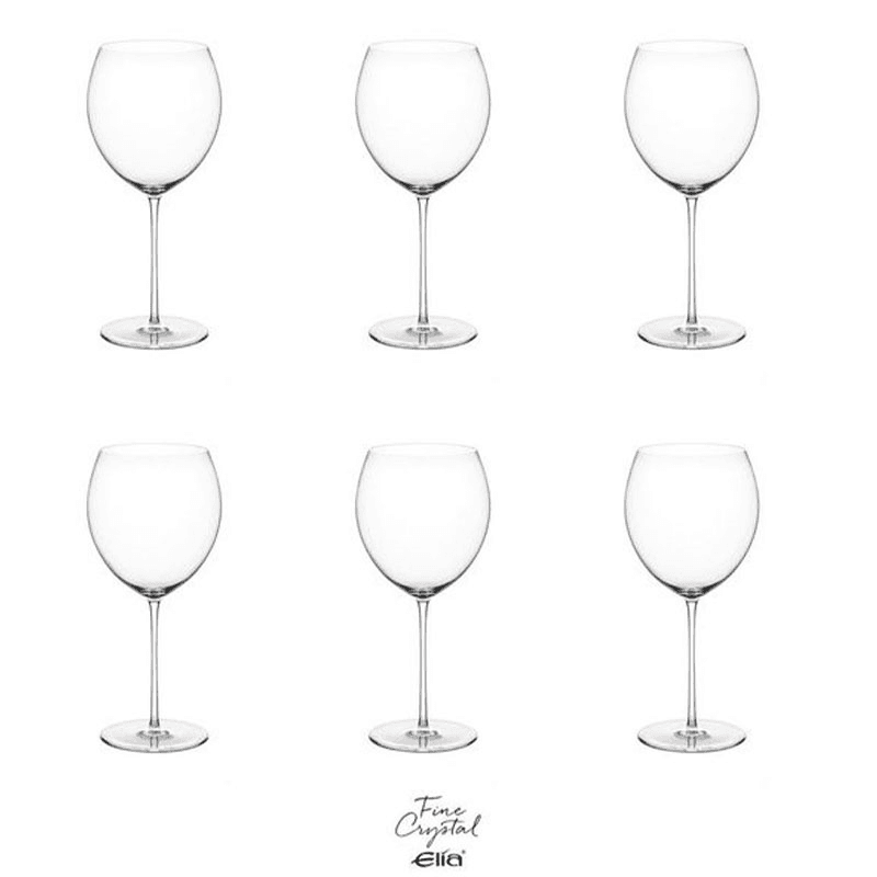 Liana Set of 6 Crystal Red Wine Glasses, 560ml, Clear