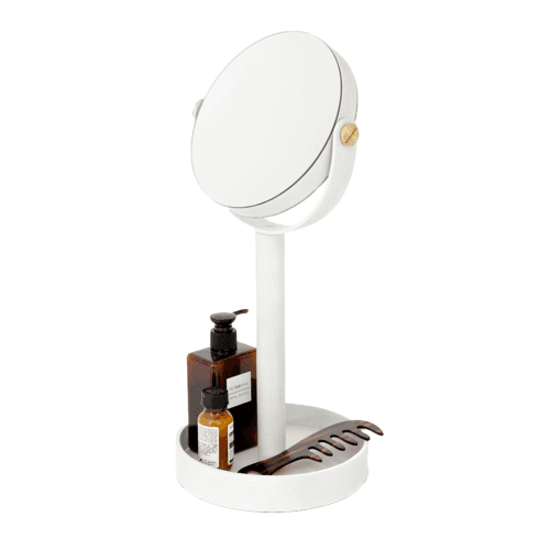 Image showing the Close Up Magnifying mirror, H45 x Dia19.5cm, White/Oak product.