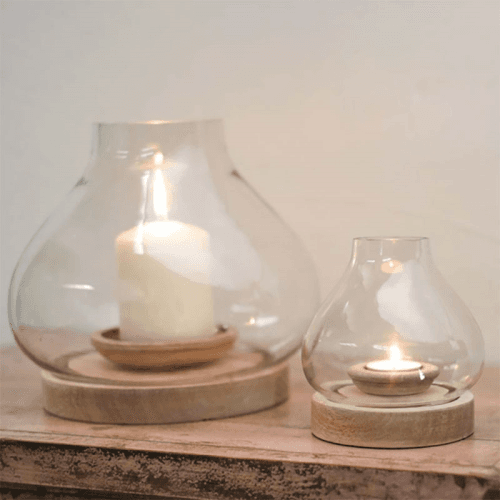 Image showing the Naryla Lantern, H25cm, Mango Wood & Glass product.