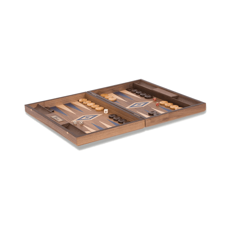 Uber Walnut Backgammon Set, Blue