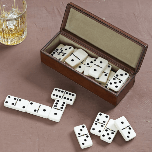 Image showing the Leather Dominoes Set, Conker Brown product.