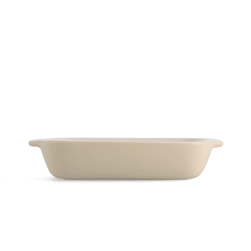 Stoneware Dish with Bamboo Lid, 26cm, Almond Cream