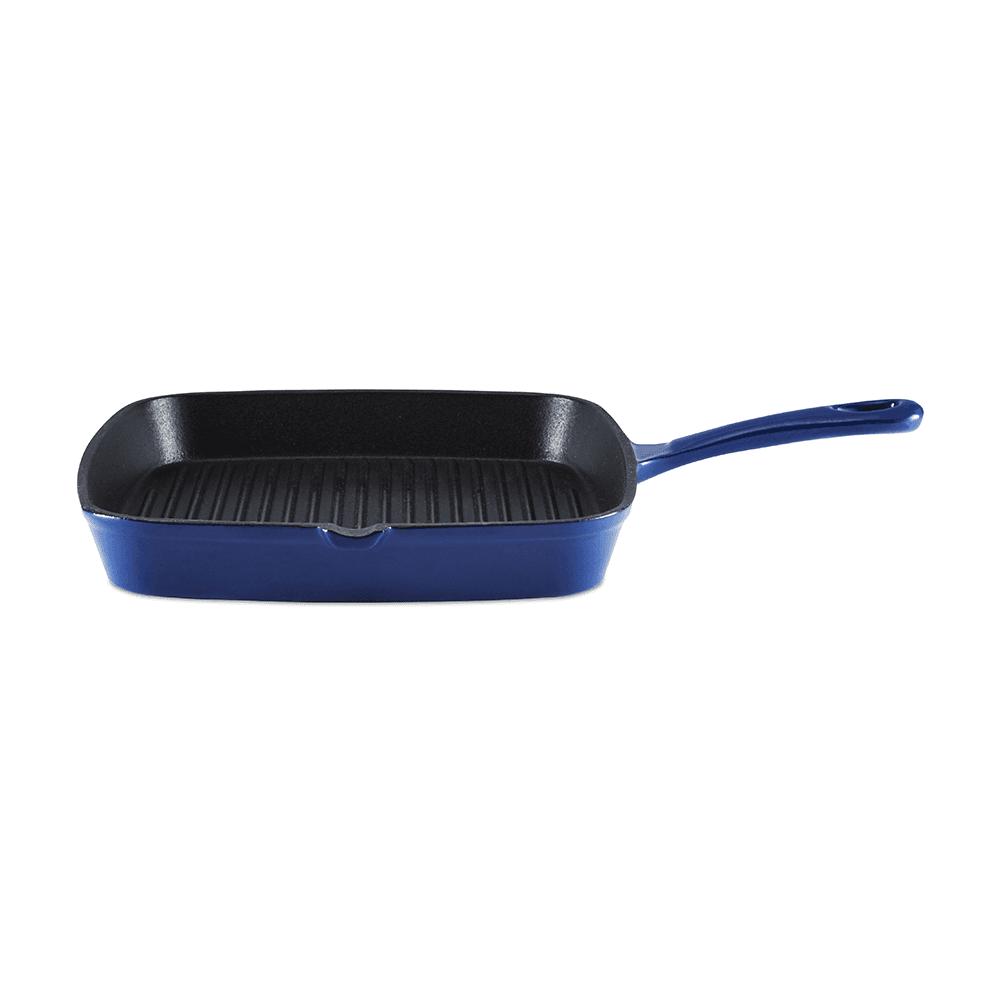 Foundary Cast Iron Square Griddle Pan, 26cm, Blue