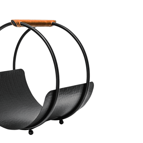 Image showing the Luxury Leather Handle Log Holder, H43cm, Black product.