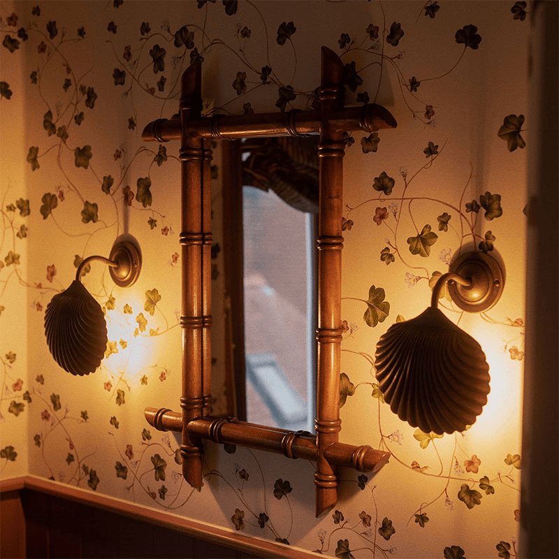 Hardware Barber Mirror, Natural Rattan