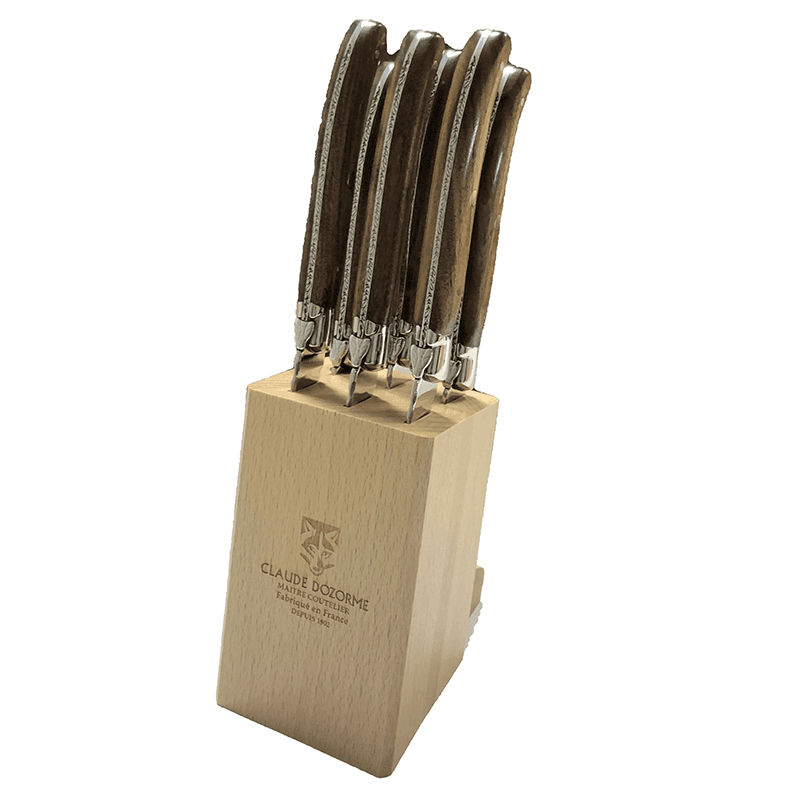 Laguiole Set of 6 Steak Knives in Wooden Block, Rosewood