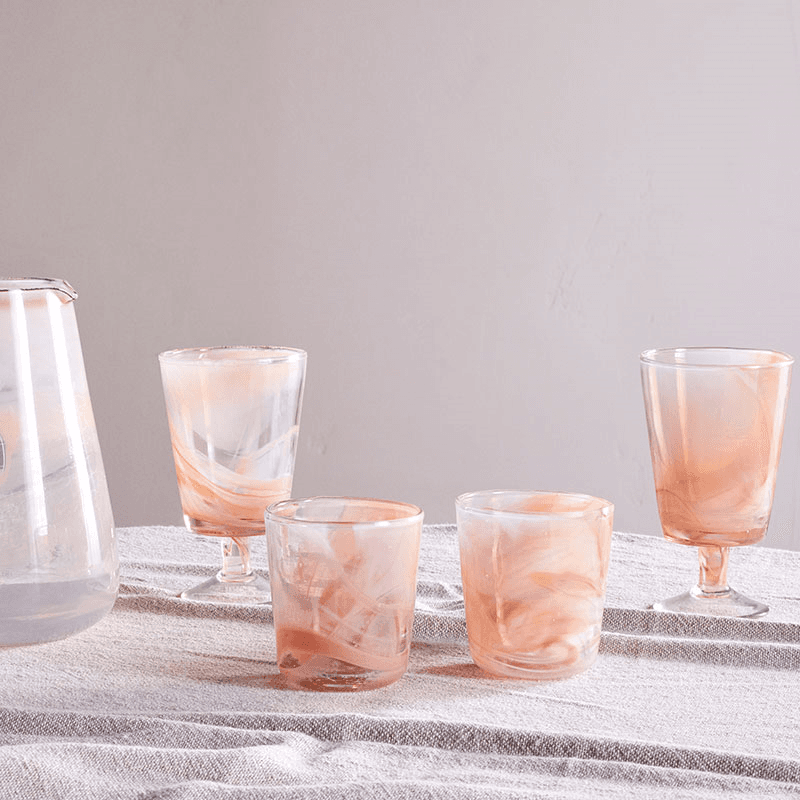 Shirali Set of 4 Marble Swirl Wine Glasses, 350ml, Apricot