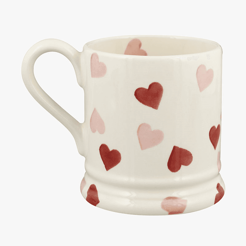 Pink Hearts Mug, 300ml, Cream