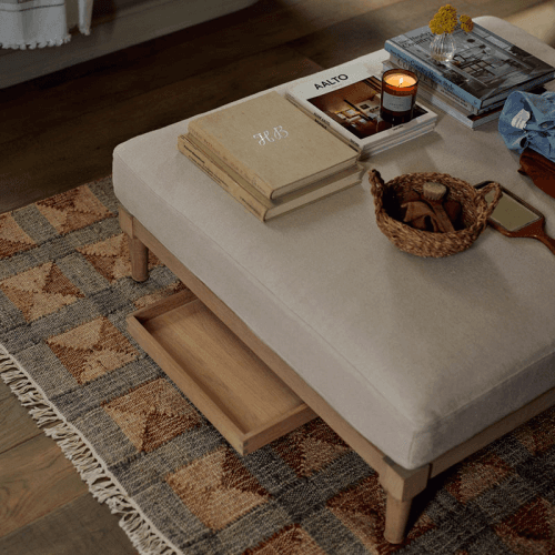 Image showing the Ophelia Footstool, Heavyweight Linen Pale Oat product.