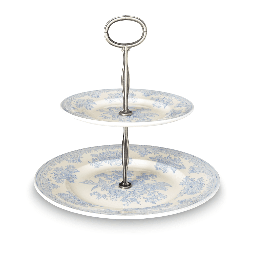 Asiatic Pheasants 2 Tier Cake Stand, H24 x W26.5 x D26.5cm, Blue