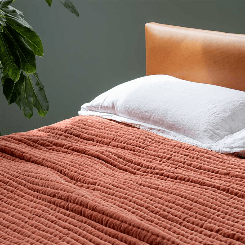 Kantha Velvet Double / King Bedspread, Soft Terracotta