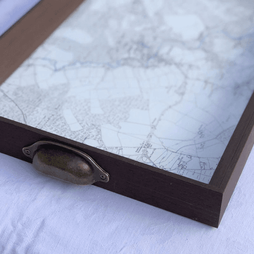 Image showing the Personalised Drinks Tray with Map Voucher, 46 x 32cm, Dark, Dark product.