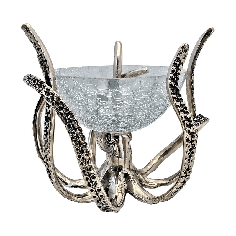 Octopus Stand with Glass Bowl, L20 x W19 H17cm, Silver