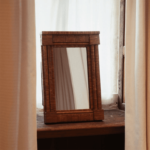 Image showing the Hardware Column Mirror, Natural Rattan product.