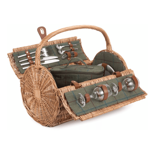 Image showing the Green Tweed Picnic hamper 2 person, H42 xW30 x L46cm, Green/Brown product.