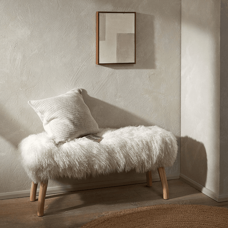 Tibetan Sheepskin Bench, Ivory