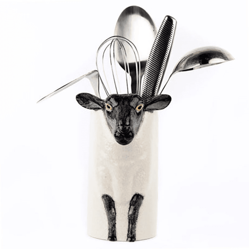Black Faced Suffolk Sheep Utensil Pot, H20cm, Black/White