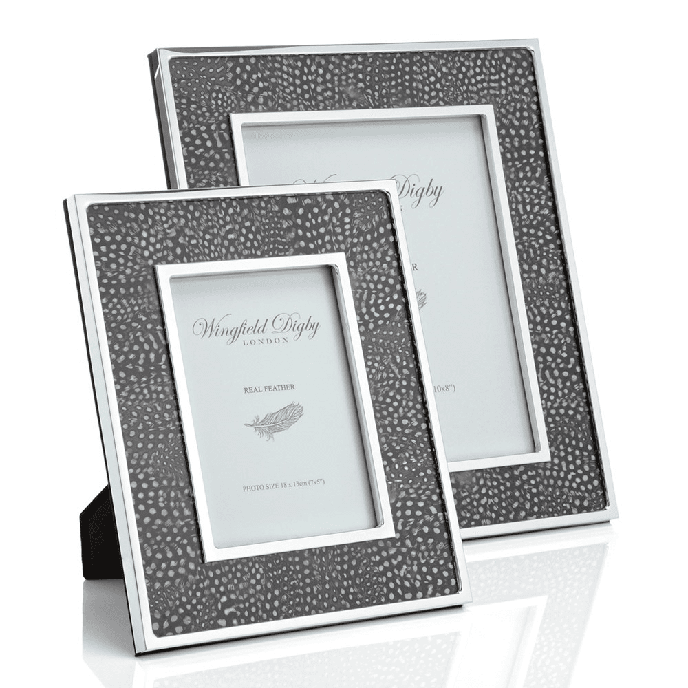 Feather and Glass Photo Frame, 8x10", Guinea Fowl