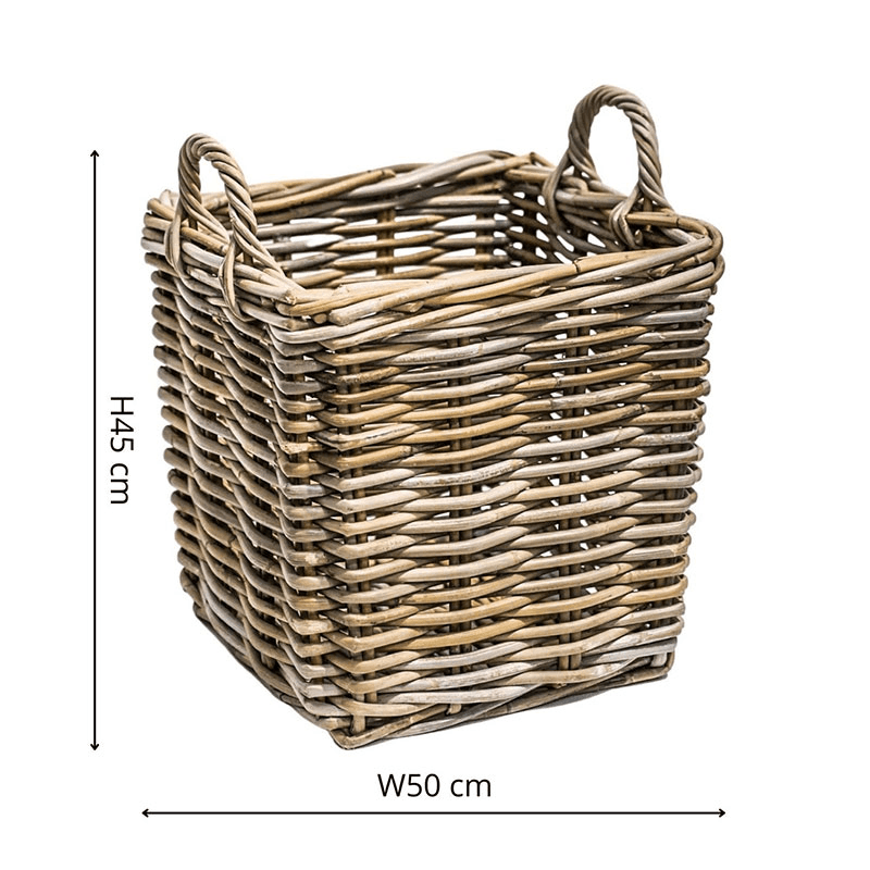 Wicker Fireside Set of 2 Log Baskets, Grey, Grey