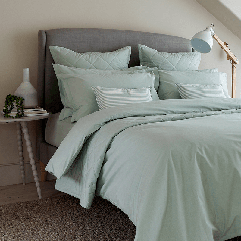 Stornoway Chambray Fitted Sheet, Double, Green
