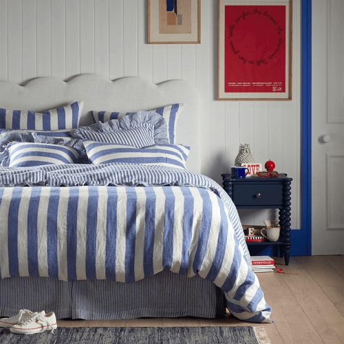 Image showing the Cora Stripe Linen Duvet Cover, King, Cobalt product.