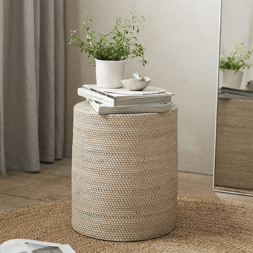 Image showing the Malton Whitewashed Rattan Stool, H42cm, White product.