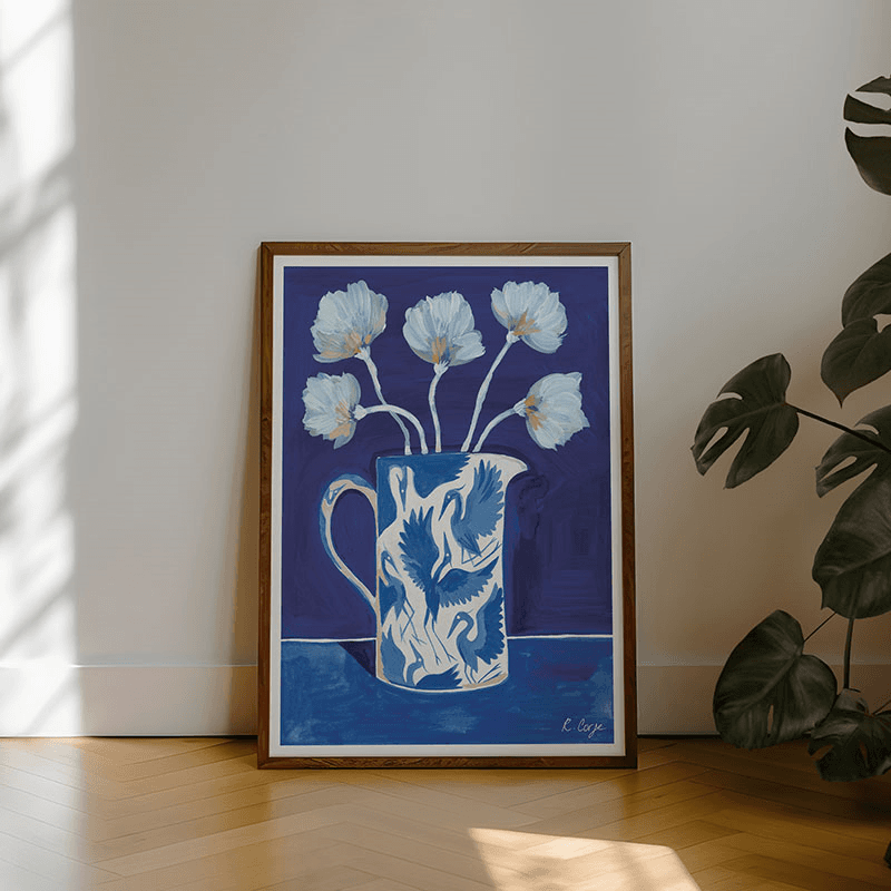 Herons Jug Print, A3, Blue
