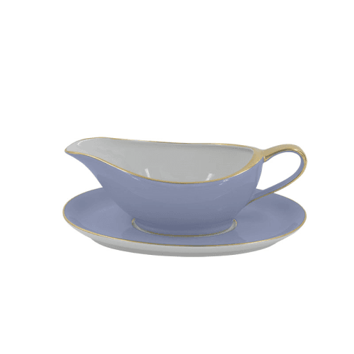 Image showing the Sous Le Soleil Sauceboat On Tray, 350ml, Matt Gold Classic Ice Blue product.