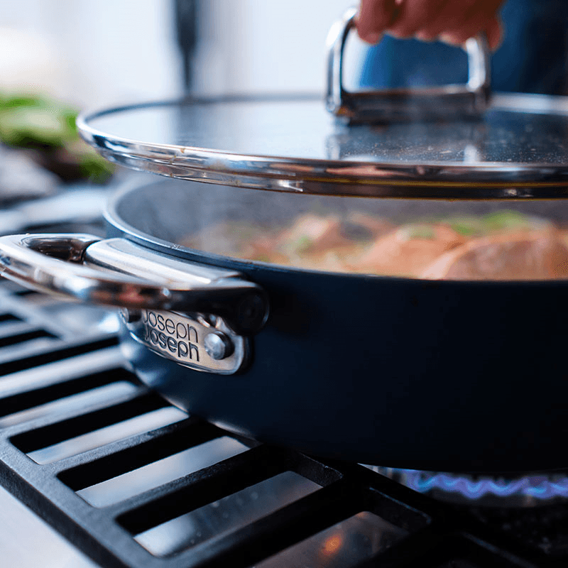 Space Folding Ceramic Non-Stick Casserole Pan & Lid, 28cm, Midnight Blue