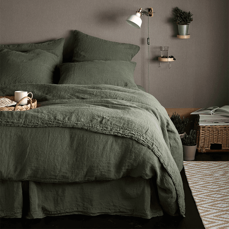 Linen Duvet Cover, Double, Olive Green