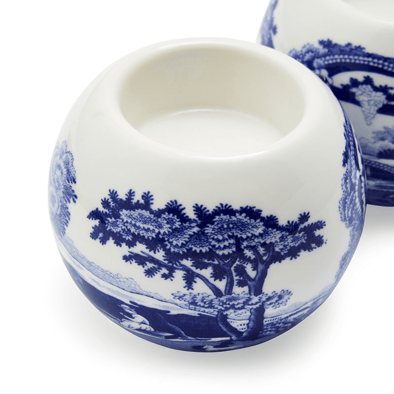 Blue Italian Set of 2 Tealight Holders, H6 x D8cm, Blue