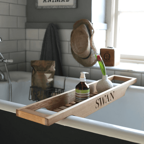 Image showing the Personalised Slatted Bath Bridge, Oak product.