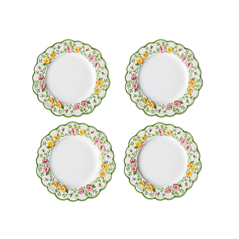 Bryony Rose Set of 4 Dinner Plates, D28cm, Green