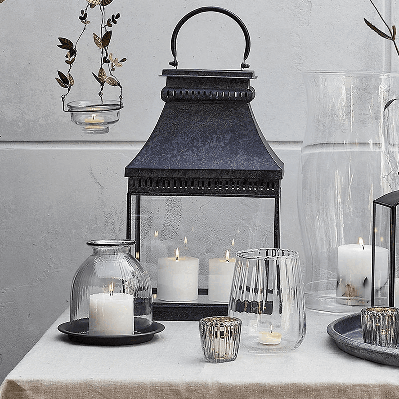 Ribbed Dome Glass Candle Holder with Tray, H17.6cm, Clear