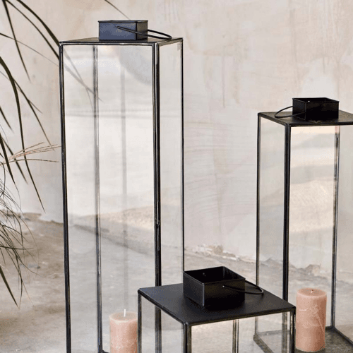 Image showing the Sia Lantern, H76.5cm, Antique Black/Clear product.