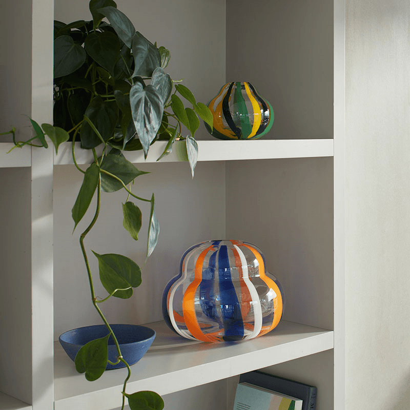 Folk Vase, H19cm, Blue/Orange/White