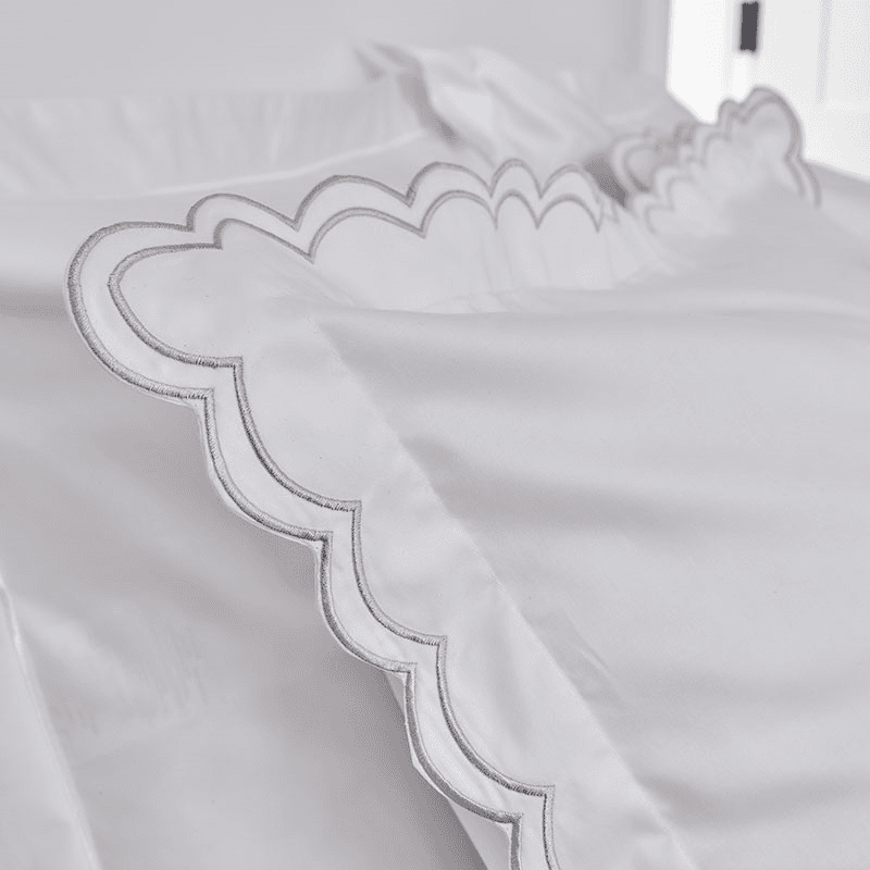 Scallop Edge Pair of Oxford Pillowcases, Silver