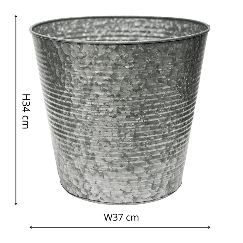 Galvanised Ribbed Planter, D37cm, Silver