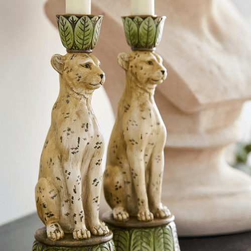 Image showing the Lakadema Pair of candleholders, H25cm, Cream Painted Resin product.